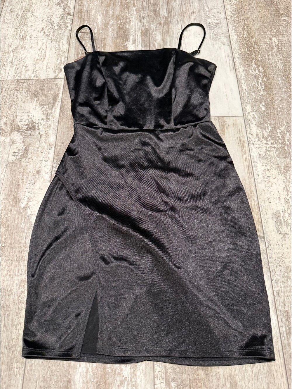 Better Be S Black Satin Midi Dress Slit Y2K Minimalist